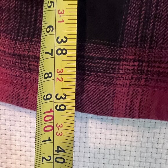Columbia Red Plaid Flannel Shirt Dress Belted Roll Tab Sleeves Pockets Sz Small - Picture 8 of 13
